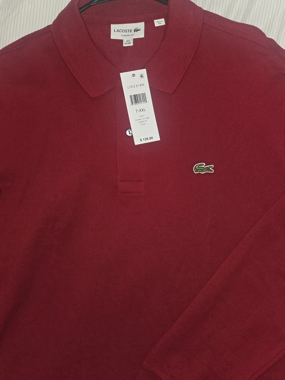Lacoste Men's Burgundy Long-Sleeve Polo with Crocodile Logo